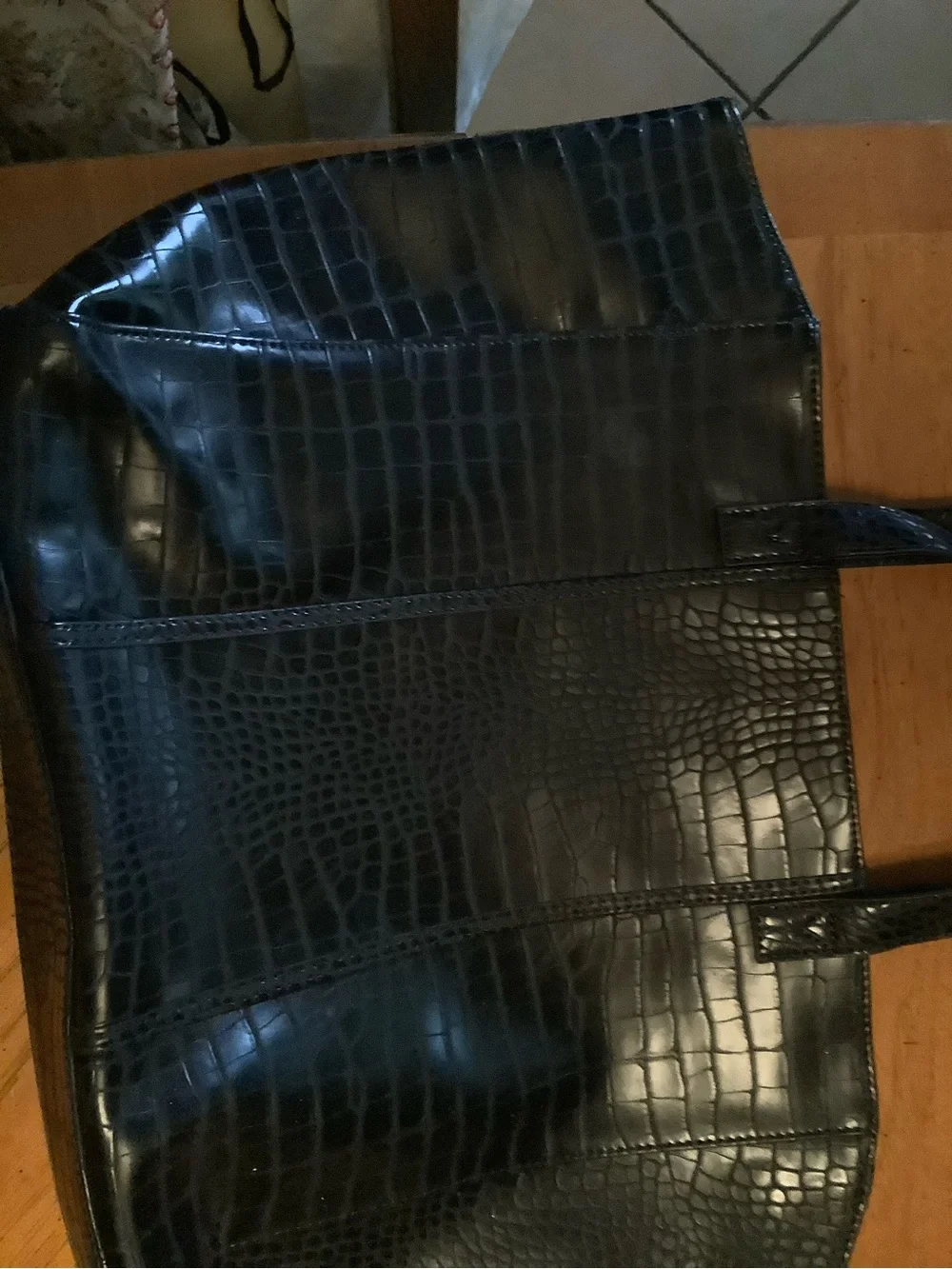 Neiman Marcus Black Croc-Embossed Leather Tote
